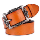 Cinto de couro laranja com fivela prateada vintage trabalhada