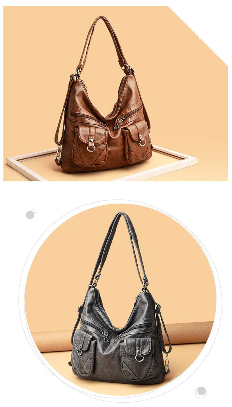 Alt text: Bolsa feminina de couro genuíno na cor marrom Prestige.