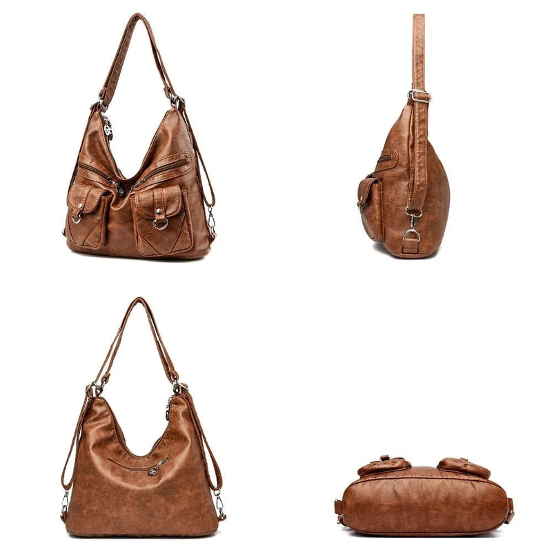 Alt text: Bolsa feminina em couro genuíno na cor marrom Prestige.
