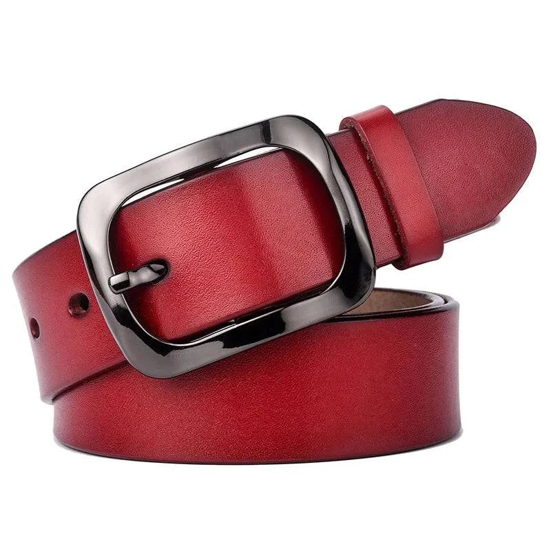 Cinto Feminino de Couro Genuíno com Fivela Metalizada Vermelho - Zellum