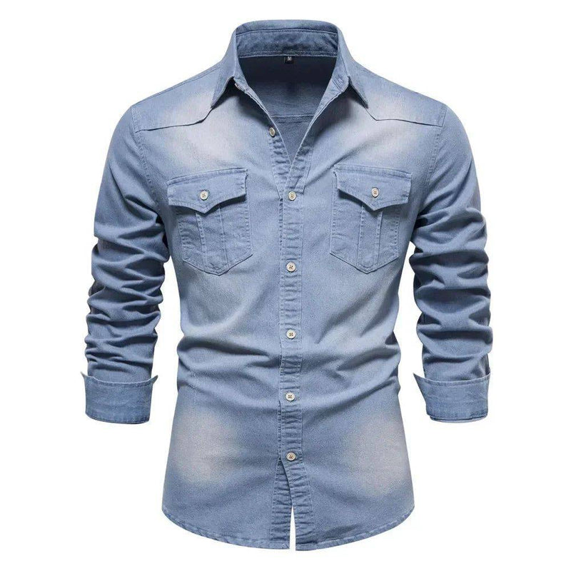 Jaqueta Jeans Masculina com Fechamento em Botões Azul Claro - Zellum