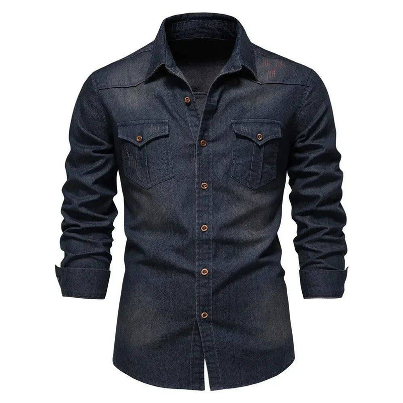 Jaqueta Jeans Masculina com Fechamento em Botões Azul Escuro - Zellum
