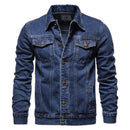 Jaqueta jeans azul masculina com botões e bolsos no peito
