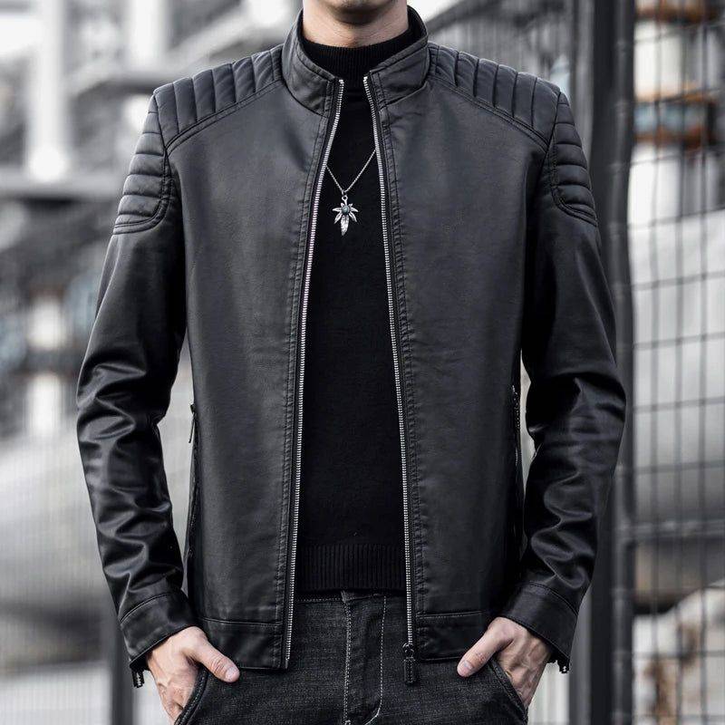 Jaqueta Masculina de Couro Com Corte Americano Preto - Zellum