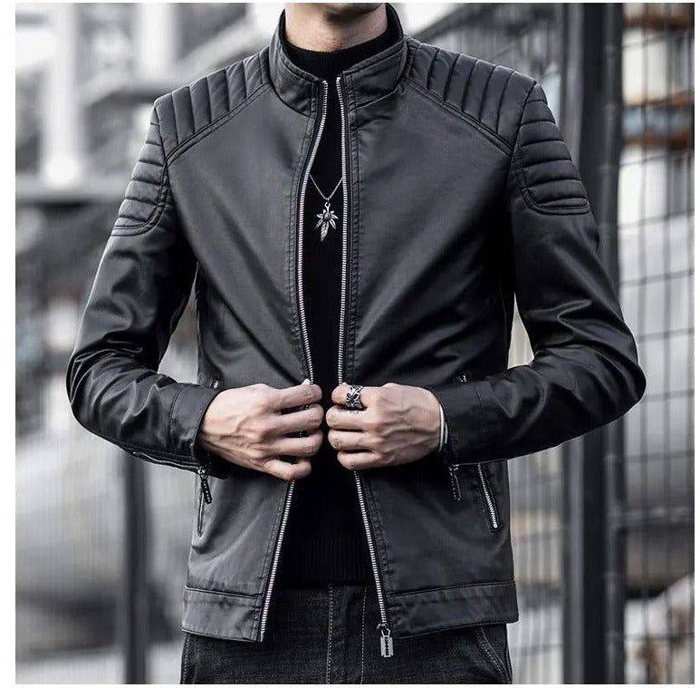 Jaqueta Masculina de Couro Com Corte Americano - Zellum