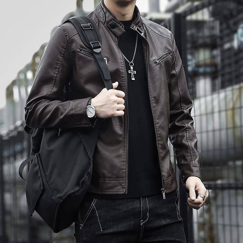 Jaqueta Masculina de Couro Legítimo Estilo Americano - Zellum