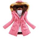 Jaqueta parka rosa com capuz forrado em pelo sintético marrom e bege