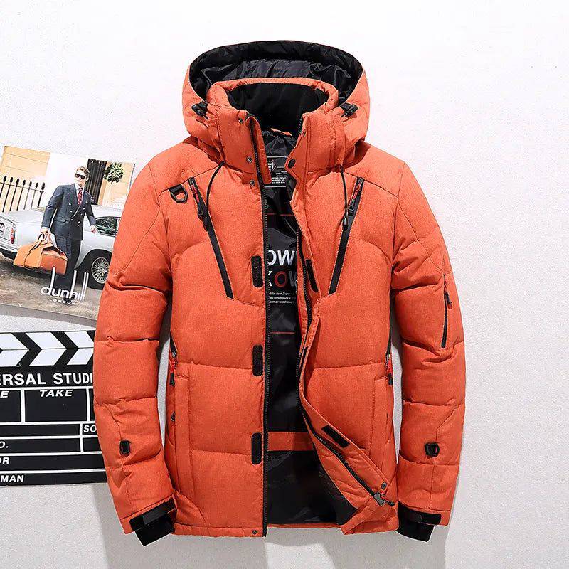 Jaqueta Parka Masculina Para Frio Acolchoada com Capuz Removível Laranja - Zellum