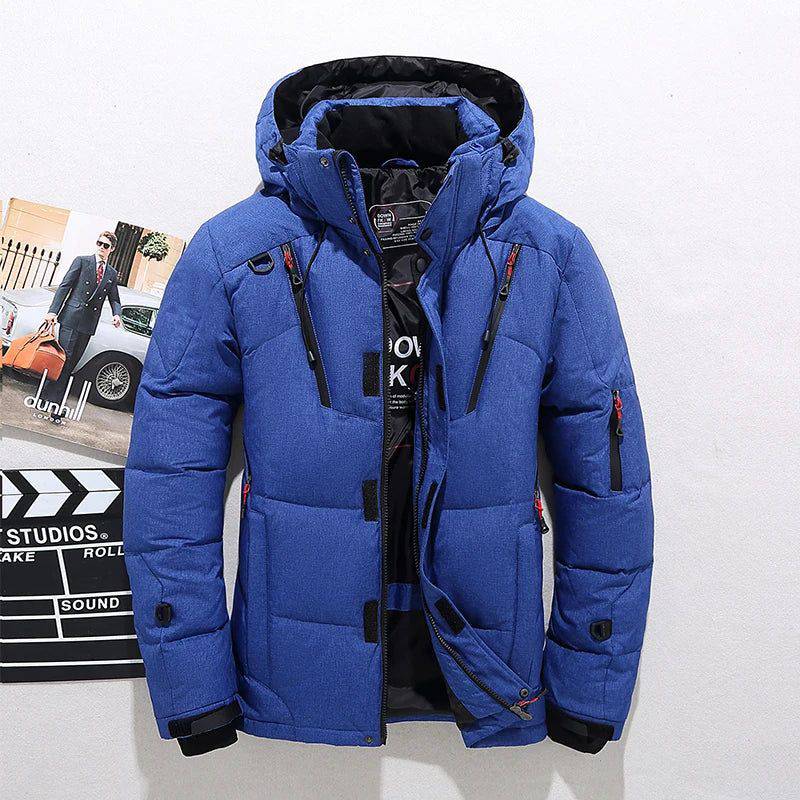 Jaqueta Parka Masculina Para Frio Acolchoada com Capuz Removível Azul - Zellum