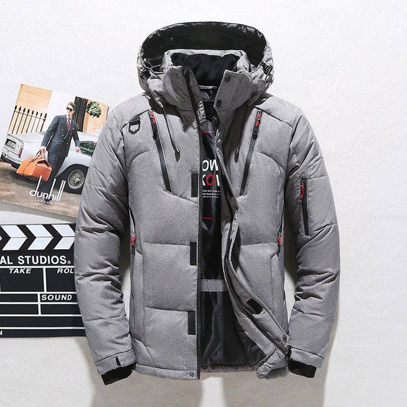 Jaqueta Parka Masculina Para Frio Acolchoada com Capuz Removível Cinza - Zellum