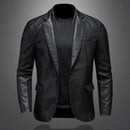 Jaqueta de couro preta com corte slim fit e gola de blazer