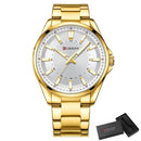 Relógio Curren dourado com pulseira de aço inoxidável e mostrador branco