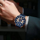 Relógio Curren cronógrafo azul com detalhes rose-gold no pulso