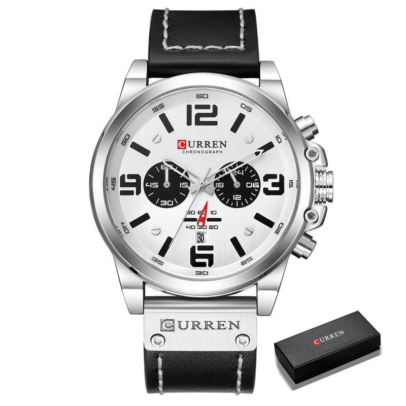 Relógio Curren Masculino Militar de Quartz Branco e Prata Executivo - Zellum