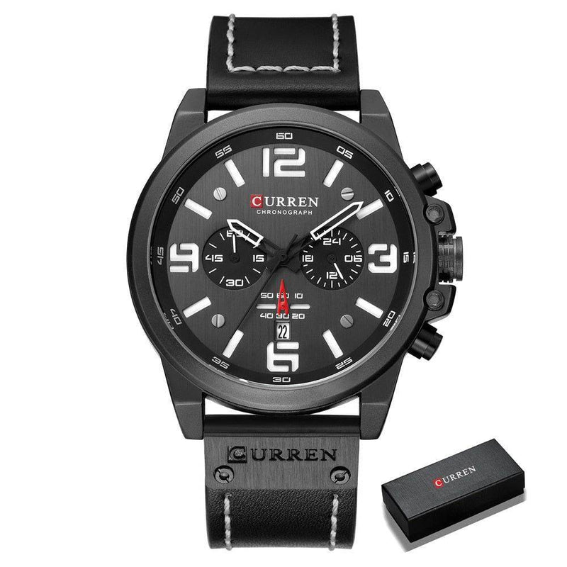 Relógio Curren Masculino Militar de Quartz Preto e Branco Executivo - Zellum