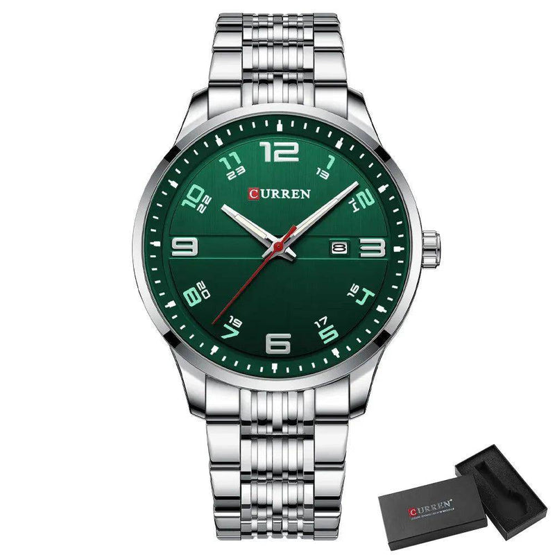 Relógio Curren Masculino de Luxo Feito em Aço Inox Verde - Zellum