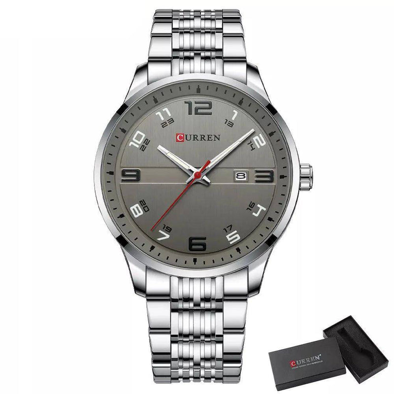 Relógio Curren Masculino de Luxo Feito em Aço Inox Cinza - Zellum