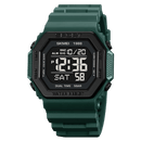 Relógio digital SKMEI com caixa preta e pulseira verde, visor LCD