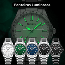 Relógio Curren com ponteiros luminosos verde; modelos adicionais com pulseira de aço