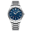 Relógio Curren de aço inox com mostrador azul e pulseira prata