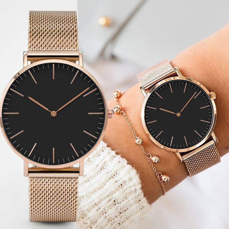 Relógio Feminino Minimalista Com Pulseira de Aço Inoxidável - Zellum