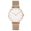 Relógio minimalista feminino com pulseira de aço inoxidável rose gold