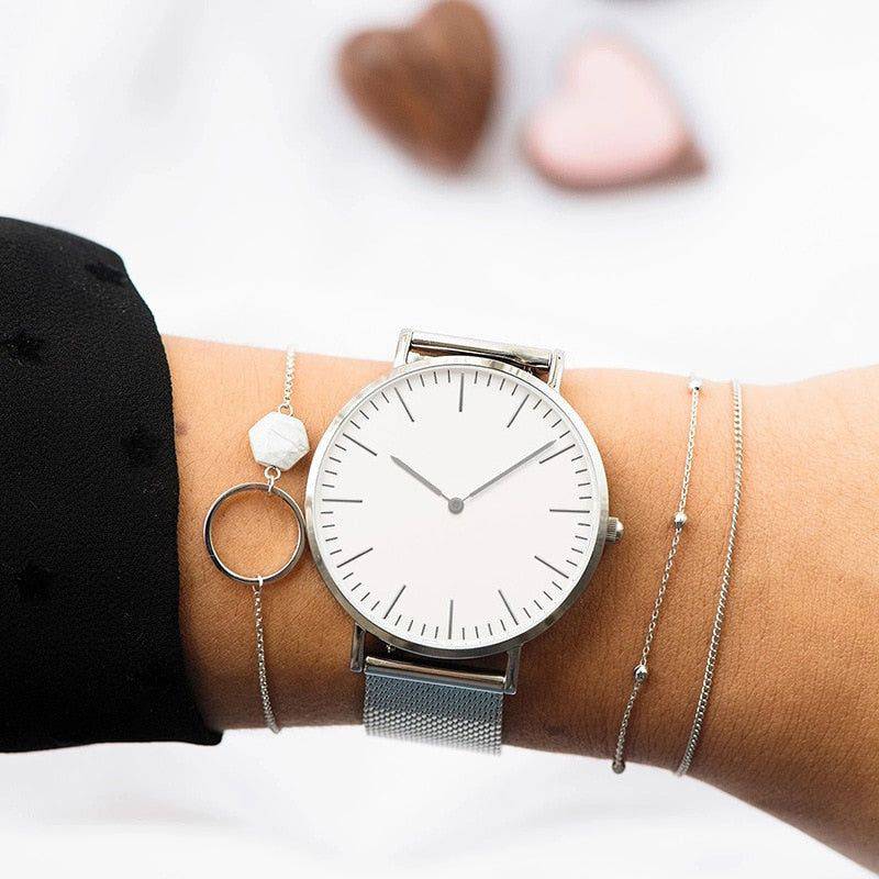 Relógio Feminino Minimalista Com Pulseira de Aço Inoxidável - Zellum