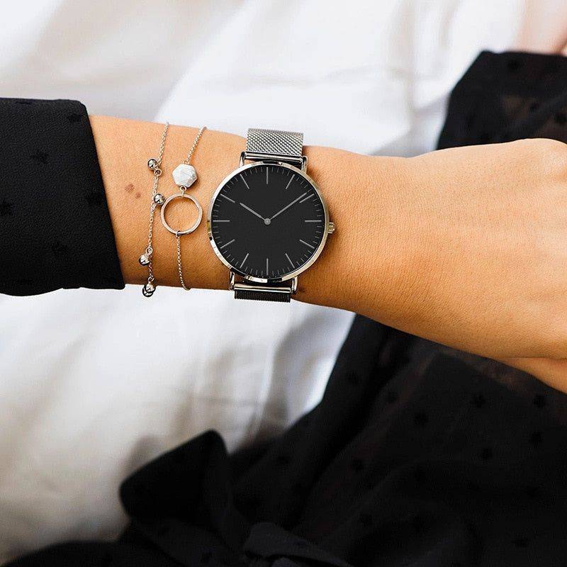 Relógio Feminino Minimalista Com Pulseira de Aço Inoxidável - Zellum