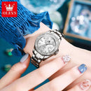 Relógio feminino prateado com cristais no bisel e pulseira de aço inox