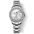 Relógio feminino Olevs com pulseira aço inox e brilhantes no bezel