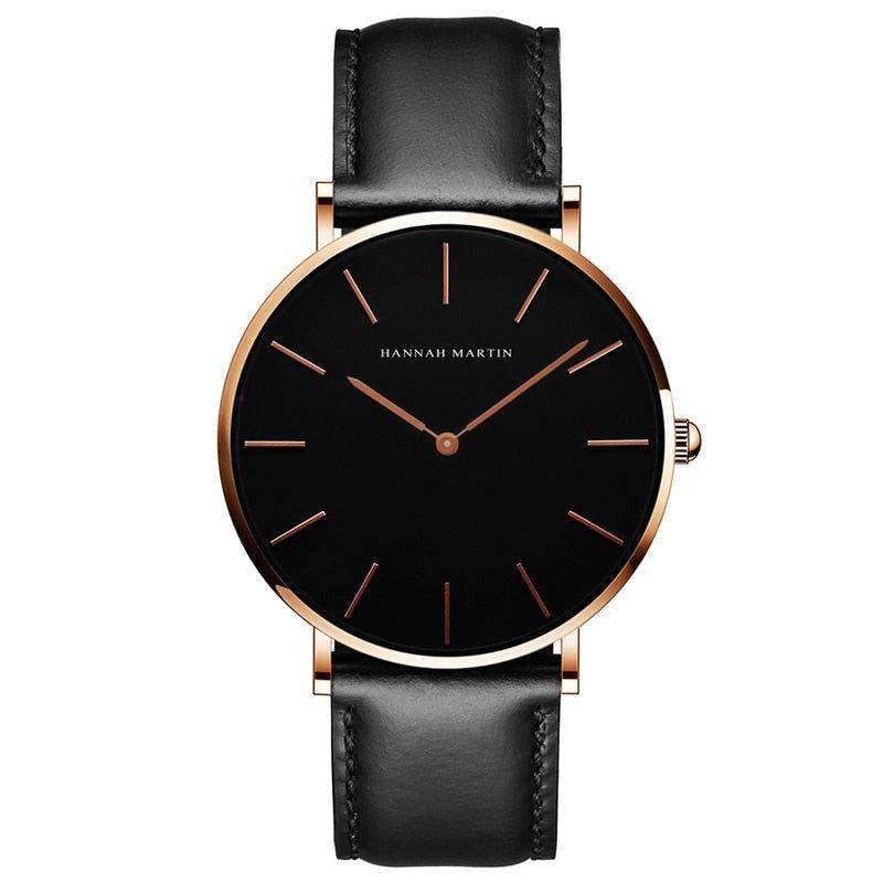 Relógio Feminino Pequeno Hannah Martin Com Pulseira de Couro Legítimo Preto Rose - Zellum