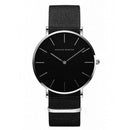 Relógio minimalista Hannah Martin com mostrador preto e pulseira de tecido preto