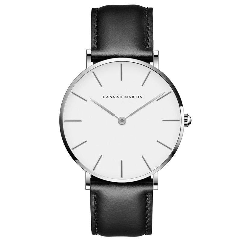 Relógio Feminino Pequeno Hannah Martin Com Pulseira de Couro Legítimo Prata Preto - Zellum
