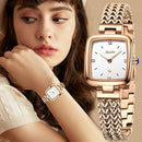 Relógio feminino quadrado dourado rose com pulseira mesh de aço inoxidável