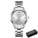 Relógio feminino prata minimalista com pulseira de aço inox e caixa de presente