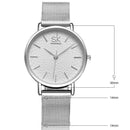 Relógio feminino com mostrador minimalista, pulseira de aço inoxidável tipo mesh e diâmetro de 30mm