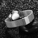 Relógio feminino de aço inoxidável com pulseira de malha ajustável