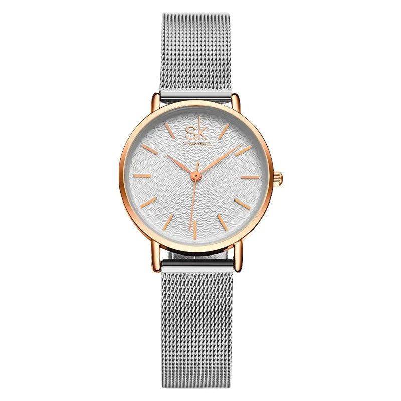 Relógio Feminino Pequeno Premium Sk Slim Prata Aço Inox Hipoalergênico - Zellum