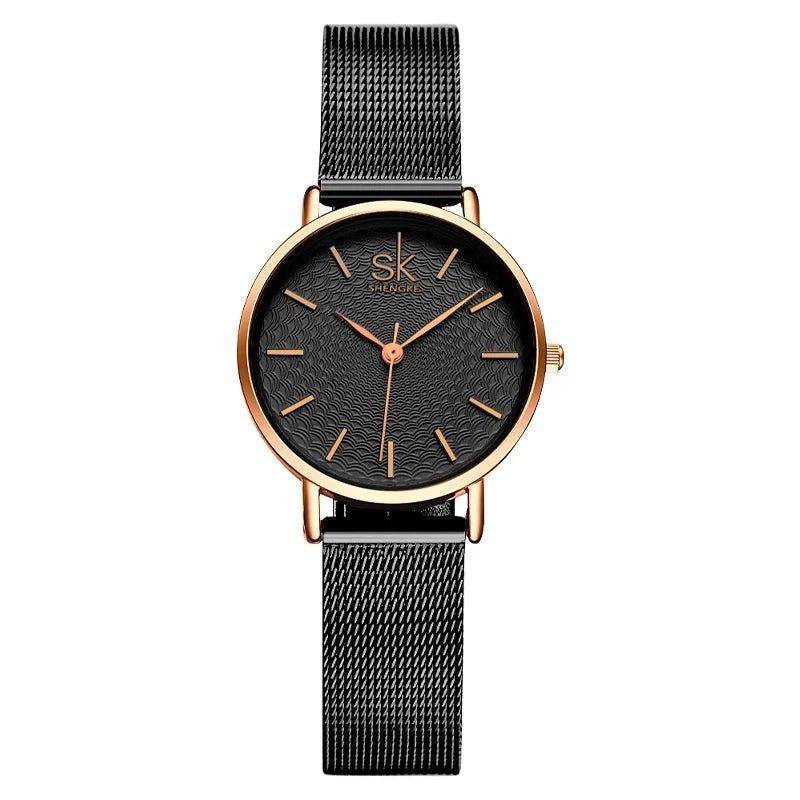 Relógio Feminino Pequeno Premium Sk Slim Preto Dourado Aço Inox Hipoalergênico - Zellum