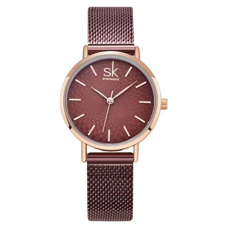 Relógio Feminino Pequeno Premium Sk Slim Café Aço Inox Hipoalergênico - Zellum