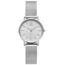 Relógio feminino SK de aço inox com pulseira mesh e mostrador minimalista