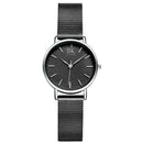 Relógio feminino SK com pulseira em malha preta e mostrador minimalista