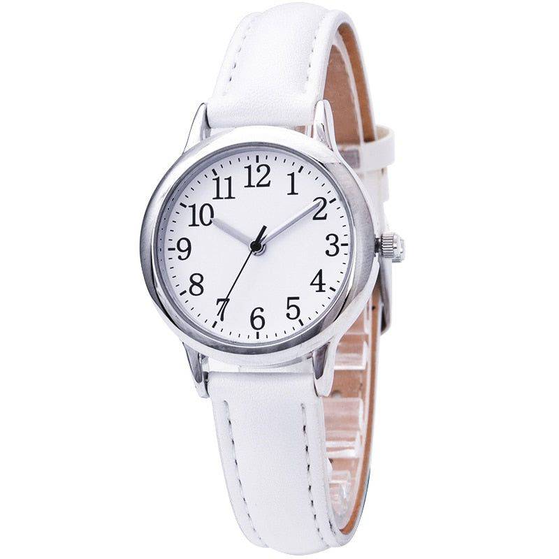 Relógio Feminino Pequeno Simples e Minimalista Com Pulseira de Couro Branco Relógio em Aço Inox Pulseira de Couro - Zellum