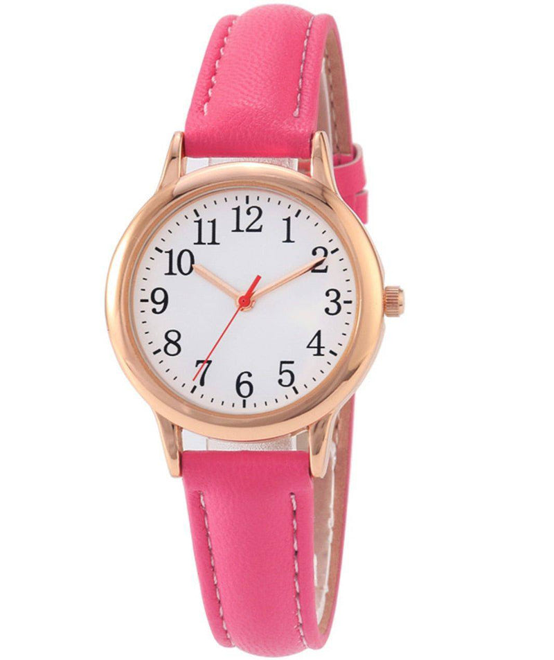 Relógio Feminino Pequeno Simples e Minimalista Com Pulseira de Couro Rosa Relógio em Aço Inox Pulseira de Couro - Zellum