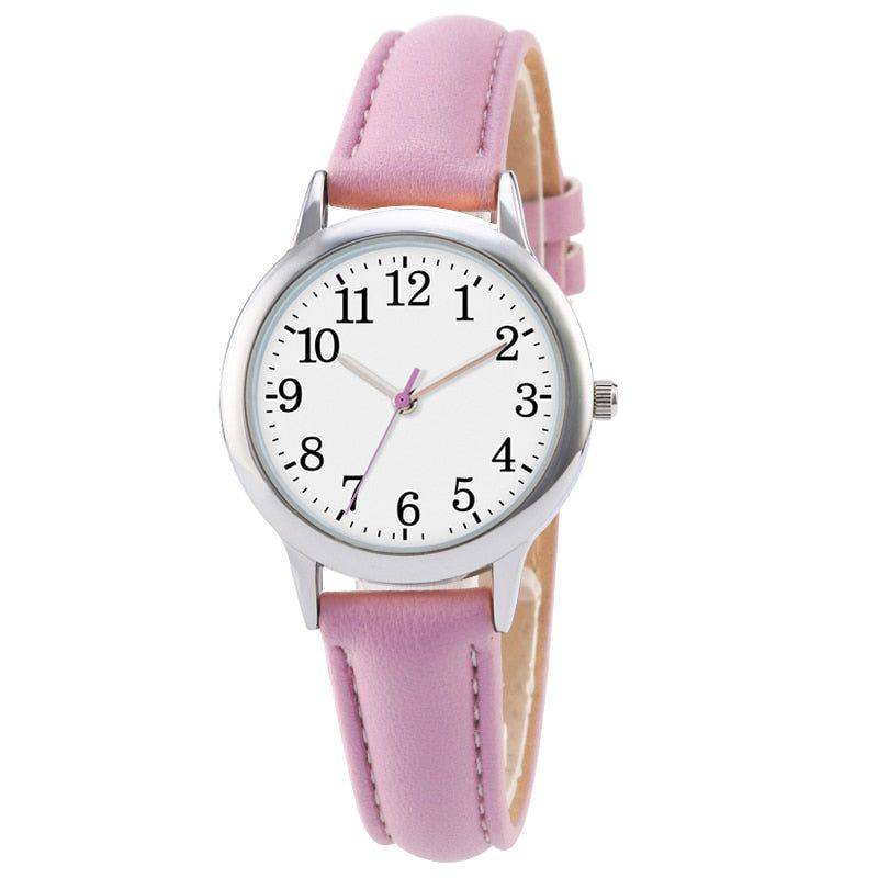 Relógio Feminino Pequeno Simples e Minimalista Com Pulseira de Couro Roxo Relógio em Aço Inox Pulseira de Couro - Zellum