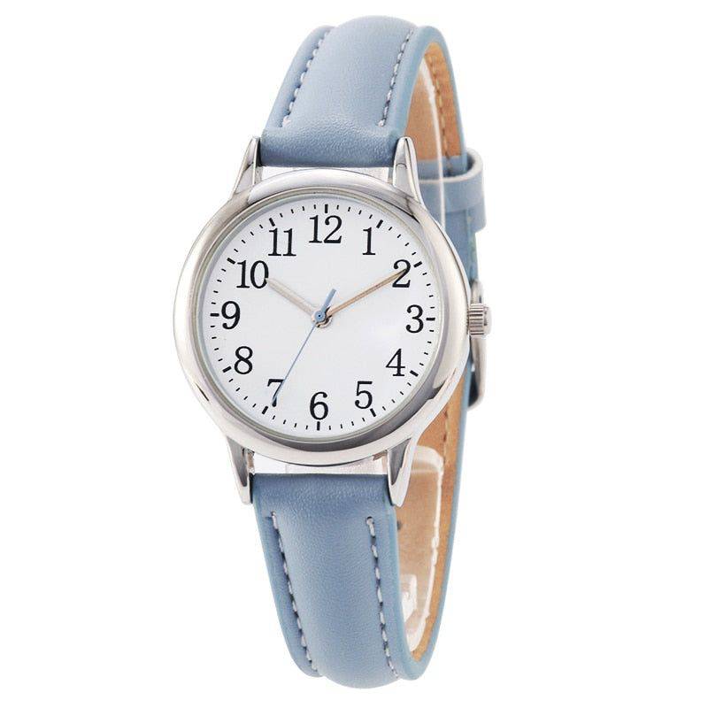 Relógio Feminino Pequeno Simples e Minimalista Com Pulseira de Couro Azul Relógio em Aço Inox Pulseira de Couro - Zellum