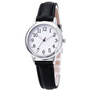 Relógio feminino minimalista com pulseira de couro preto e mostrador branco