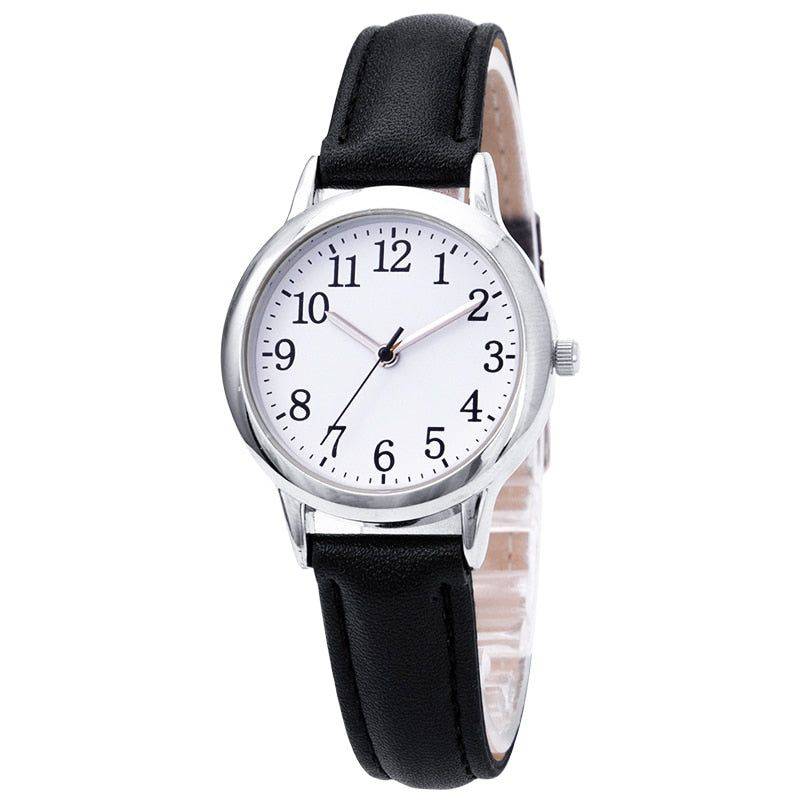 Relógio Feminino Pequeno Simples e Minimalista Com Pulseira de Couro Preto Relógio em Aço Inox Pulseira de Couro - Zellum