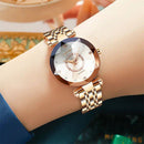 Relógio feminino com mostrador facetado, pulseira de aço inoxidável dourado