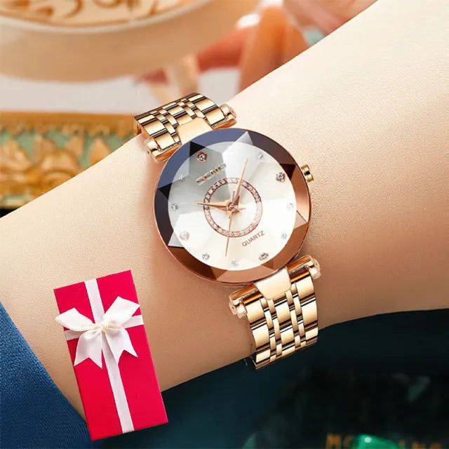 Relógio Feminino com Pulseira Dourada Branco - Zellum